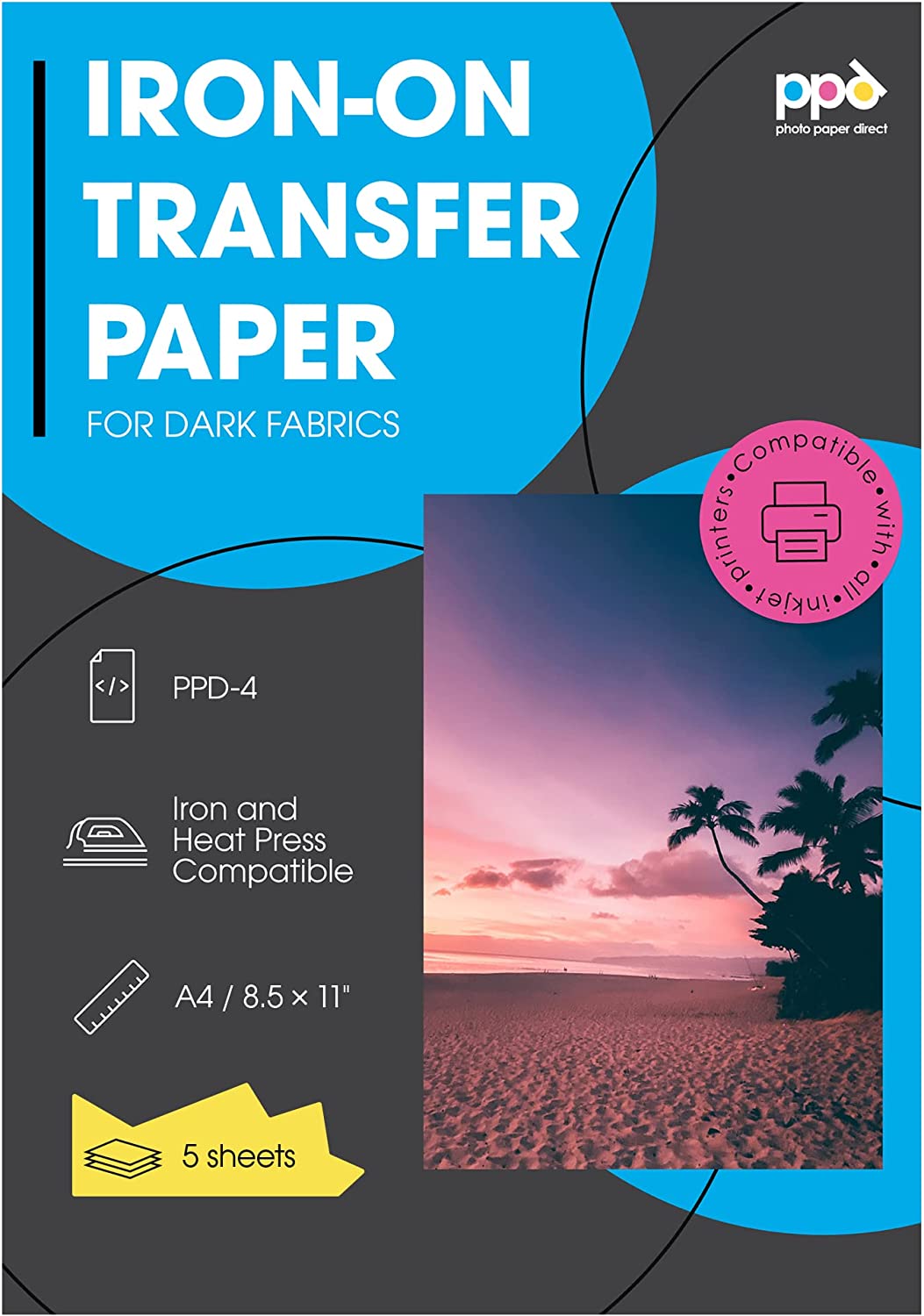 PPD Inkjet Iron-On Dark Transfer Paper A4 PPD-4 – PhotoPaperDirect UK